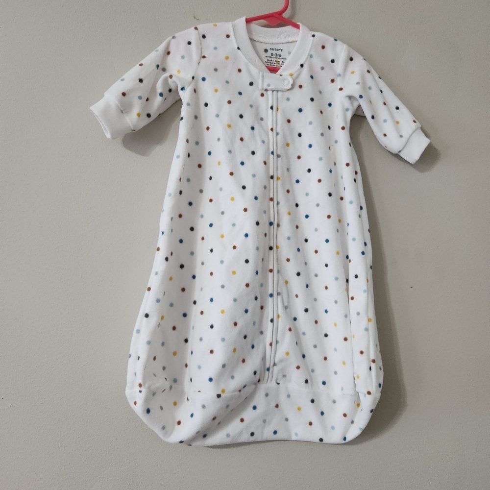 Carters Sleep Sack 0-3 Months White Polka Dot Baby Pajamas